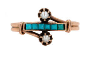 Victorian Turquoise and Pearl Ring in 12 Karat Yellow Gold
