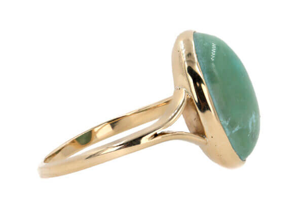 Light Green Oval Turquoise 14 Karat Yellow Gold Ring