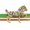Horse Brooch with Green Enamel and Seed Pearls