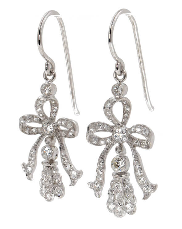 Edwardian Platinum Diamond Bow Earrings