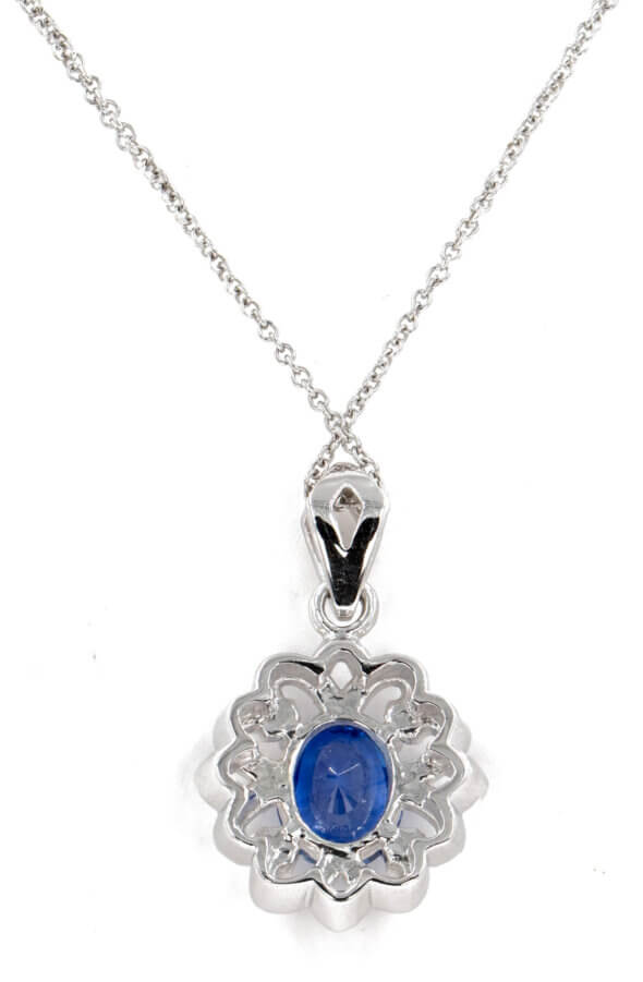 2.23 Carat Sapphire Pendant in 14 Karat White Gold with .36 Carats in