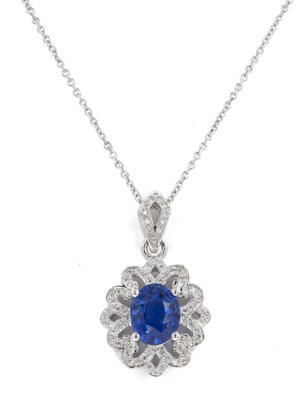 2.23 Carat Sapphire Pendant in 14 Karat White Gold with .36 Carats in Diamonds
