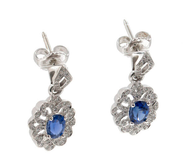Sapphire and Diamond Dangle Earrings in 14 karat White Gold