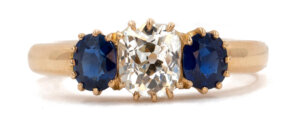 Sapphire & Diamond Three Stone Ring in 18 Karat Yellow Gold