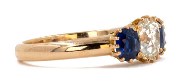 Sapphire & Diamond Three Stone Ring in 18 Karat Yellow Gold