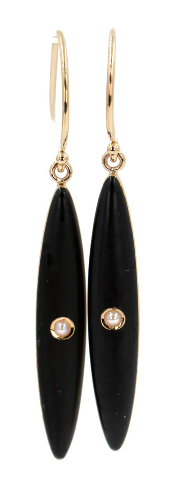 Black Onyx and Pearl Lingerie Earrings in 14 Karat Yellow Gold