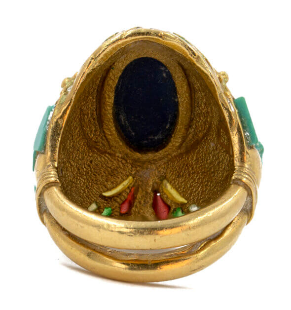 Enamel, Turquoise & Lapis Ring in 18 Karat Yellow Gold