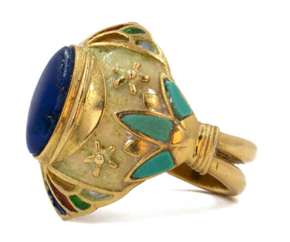 Enamel, Turquoise & Lapis Ring in 18 Karat Yellow Gold