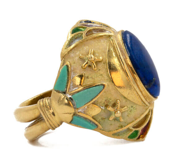 Enamel, Turquoise & Lapis Ring in 18 Karat Yellow Gold