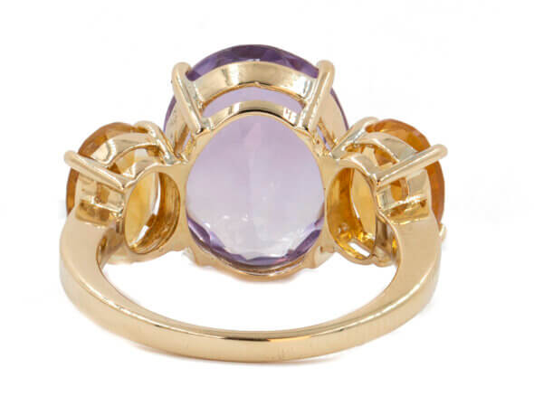5 Carat Oval Amethyst with 2.40 Carat Citrine 3 Stone Ring