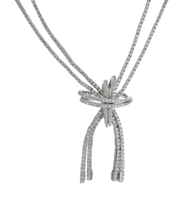 18 Karat white Gold Diamond Knot Necklace, by Staurino Fratelli