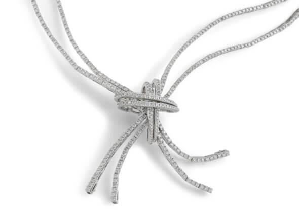 18 Karat white Gold Diamond Knot Necklace, by Staurino Fratelli