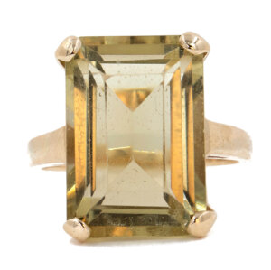 14 Karat Yellow Gold Emerald Cut Citrine Ring