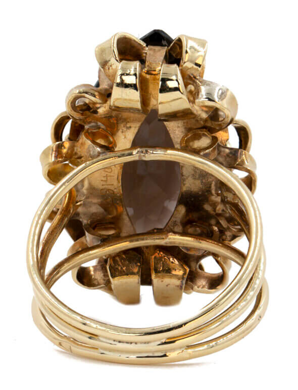 Marquise Cut Citrine Ring in 14 Karat Yellow Gold