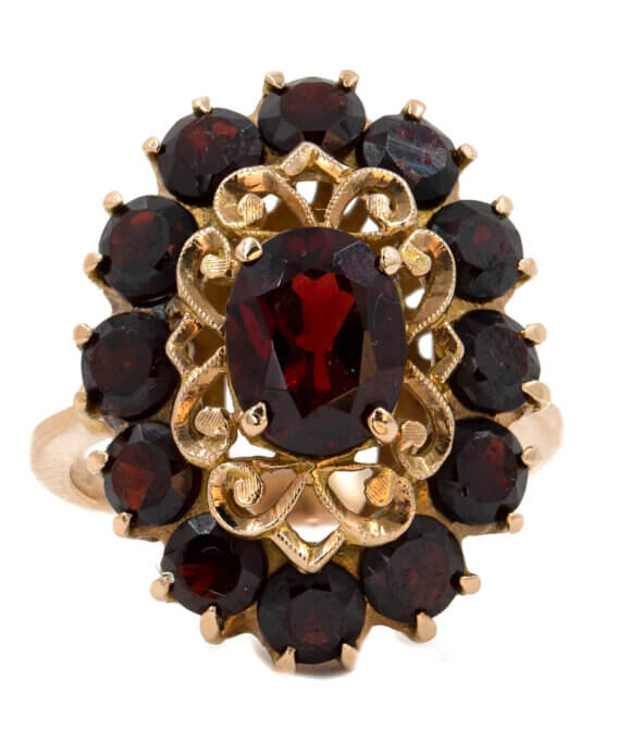 Garnet Cluster Ring in 18 Karat Yellow Gold