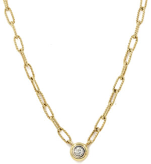 18 karat 2tone Bezel Set Round Diamond Necklace