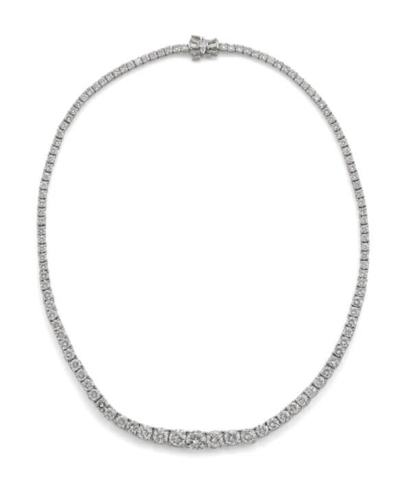 Platinum Diamond Graduated "Tennis" Necklace, 15 carat total weight