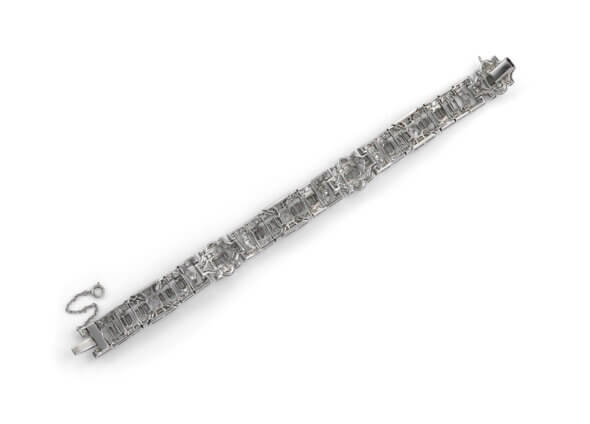Platinum 9.58 Carat Diamond Art Deco Bracelet, back