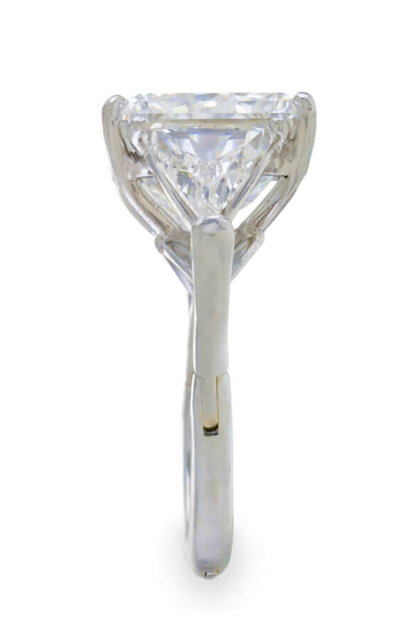 Platinum and 14k white gold 7.30 carat princess cut Diamond Ring with triangular side diamonds