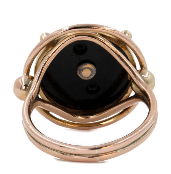 14 karat yellow and rose gold onyx disc ring