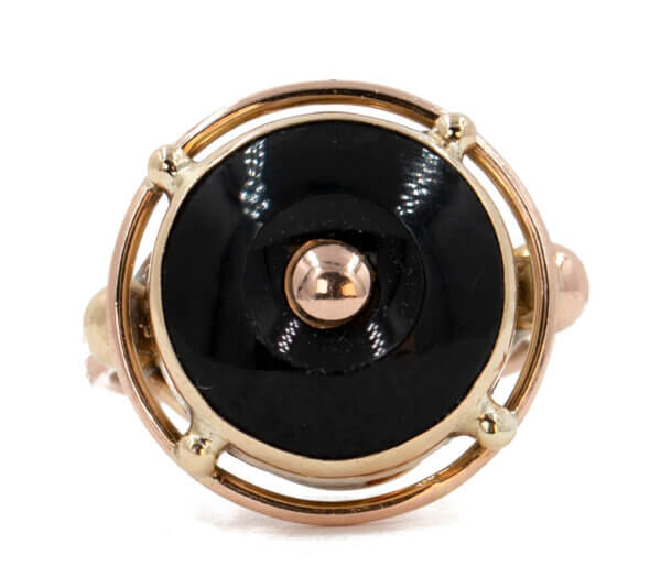 14 karat yellow and rose gold onyx disc ring