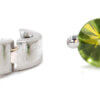 14 Karat White Gold Round 7 Millimeter Fantasy Cut Peridot Earrings