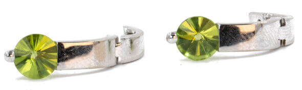 14 Karat White Gold Round 7 Millimeter Fantasy Cut Peridot Earrings