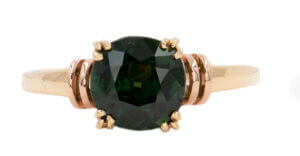 2.04 Carat Cushion Cut Green Sapphire Ring in 14 Karat
