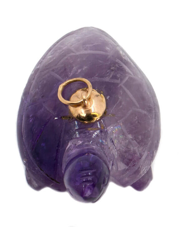 14 karat yellow gold Carved Amethyst Turtle Pendant