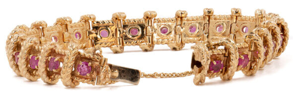 14 Karat Yellow Gold Round Pink Sapphire Bracelet