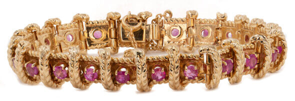 14 Karat Yellow Gold Round Pink Sapphire Bracelet