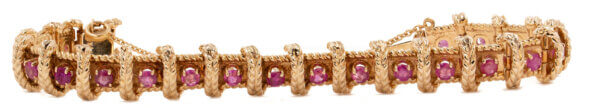 14 Karat Yellow Gold Round Pink Sapphire Bracelet