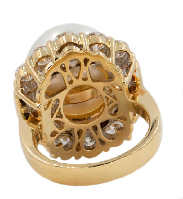 18 Karat Yellow Gold South Sea Pearl and Diamond Ring, back view