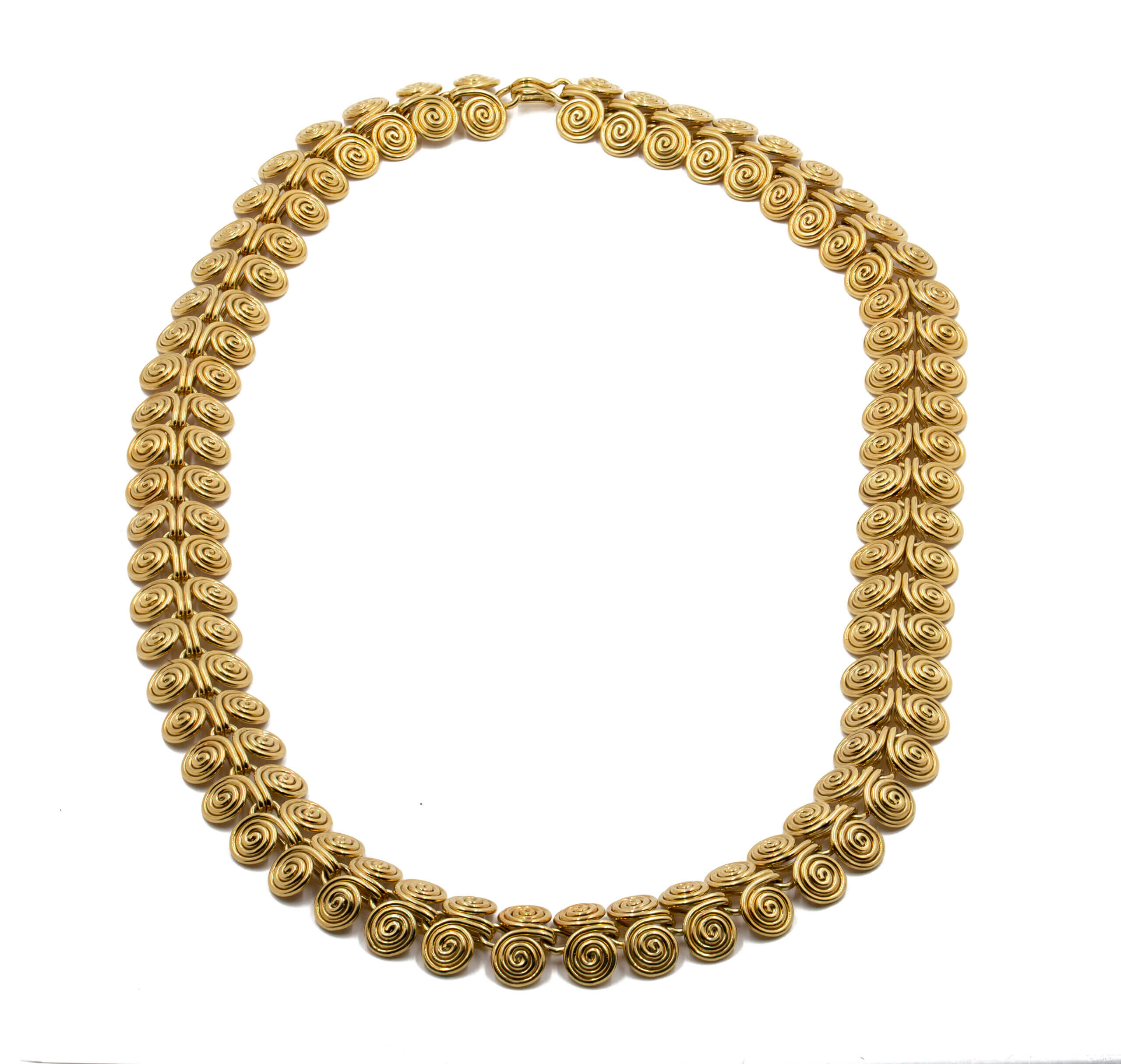 18 Karat Yellow Gold Hand Made Gold Scroll Necklace