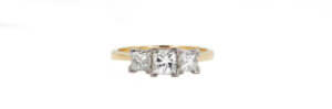 3 Diamond Princess cut 1.58 Carat Total Weight Platinum and 18 Karat Yellow Gold Engagement Ring