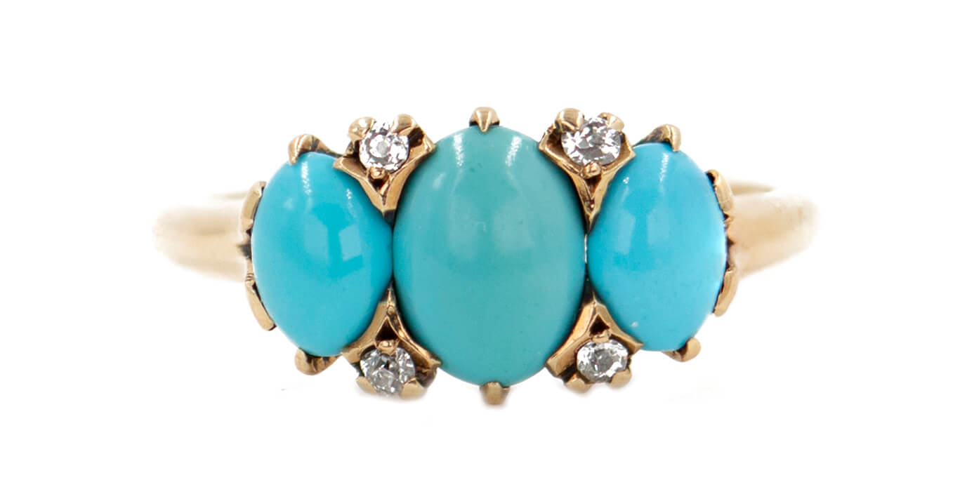 3 Oval Turquoise Ring with Accent Diamonds