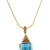 Aqua Pendant Back Topaz and Diamond Necklace in 14 karat Yellow Gold