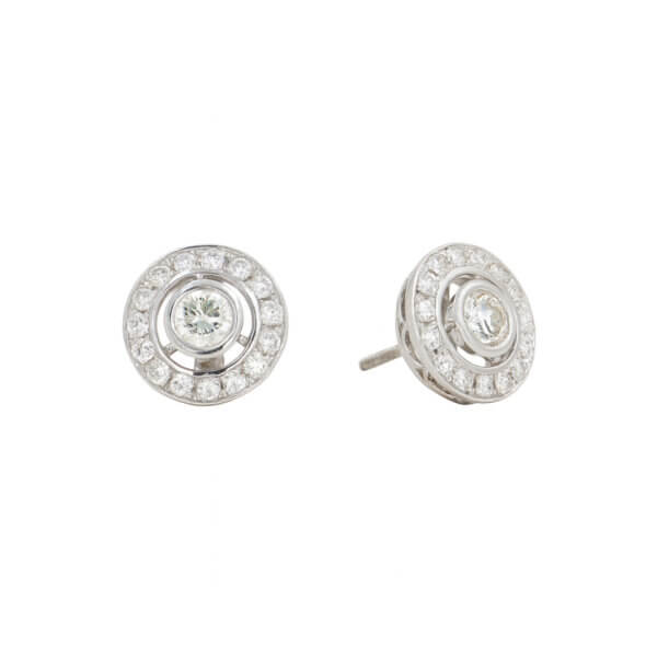 14 Karat White Gold Diamond Halo Earrings