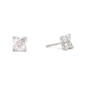 4 diamond Flower Style studs in 14 Karat White Gold