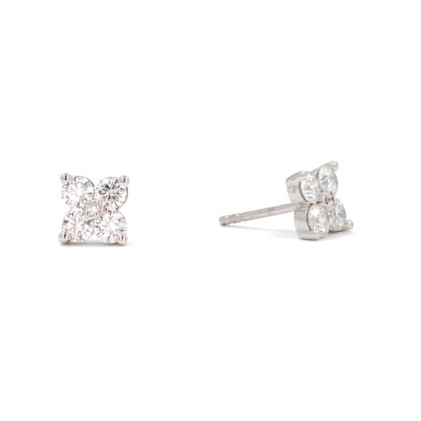 4 diamond Flower Style studs in 14 Karat White Gold