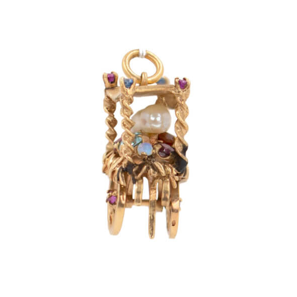 14 Karat Yellow Gold Carriage Pendant or Charm with Gemstones