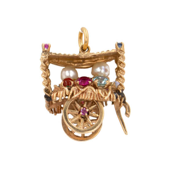 14 Karat Yellow Gold Carriage Pendant or Charm with Gemstones