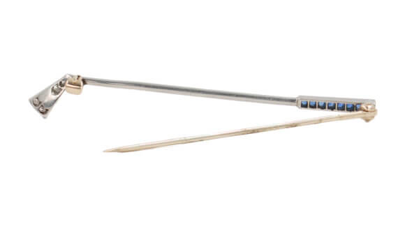 J.E. Caldwell Platinum Golf Club Brooch with Diamonds, Sapphires & Pearl