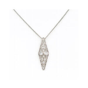 Edwardian Platinum Diamond Filigree Pendant on a 14 Karat White gold Chain