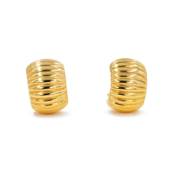 18 Karat Yellow Gold Ribbed Huggie Earrings