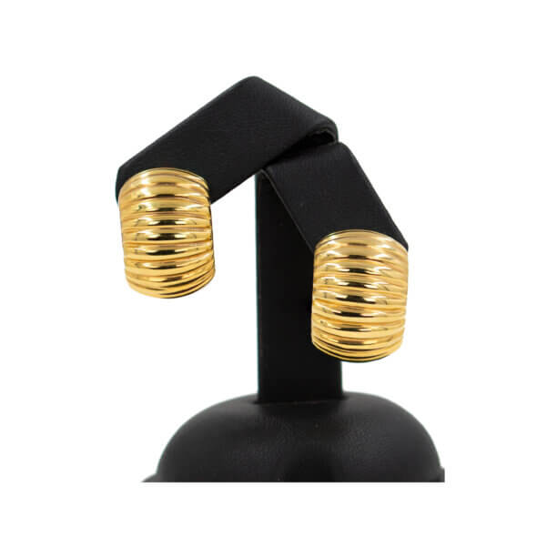 18 Karat Yellow Gold Ribbed Huggie Earrings