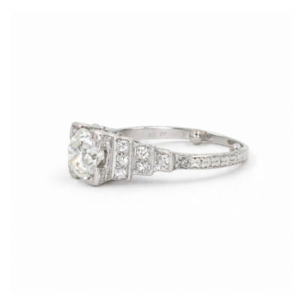 Art Deco Platinum Old European Cut Diamond Engagement Ring