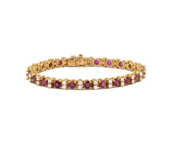Ruby and Diamond Line Bracelet in 18 Karat Yellow Gold