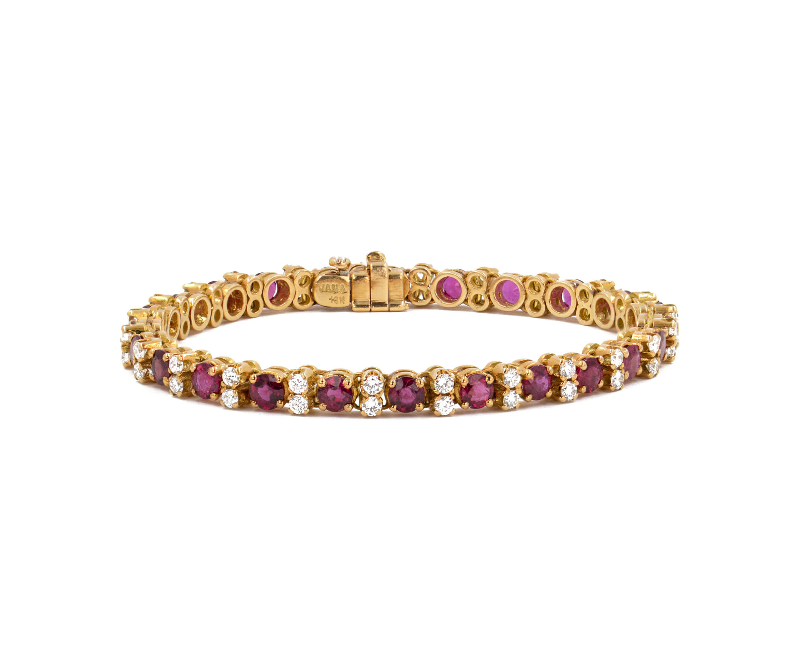 Ruby and Diamond Line Bracelet in 18 Karat Yellow Gold