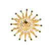 Diamond, Emerald & Sapphire 14 Karat Yellow Gold Sun Brooch